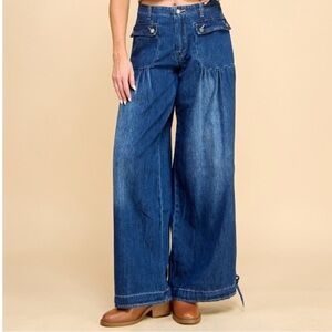 🫶🏻Veveret Wide Leg Jeans NWT size Small ankle dark wash cinch baggy